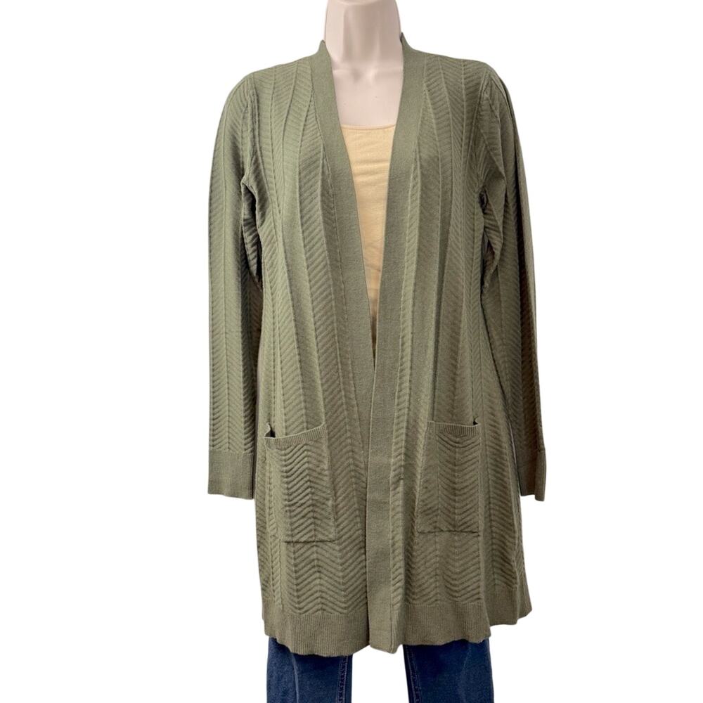 NWT Love Ellie Olive Green Cardigan Sweater Open Front Longer Length has Pockets - Picture 6 of 16